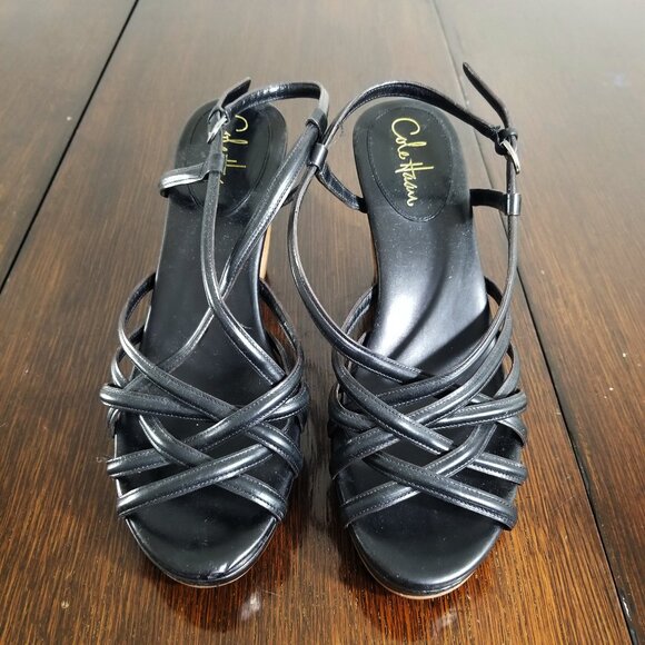 Cole Haan Shoes - Cole Haan Womens Wedge Sandal Black Leather Sling Back NikeAir 9.5B Heel Strappy
